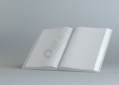 灰色背景上的白空打开书地方出版物文档3d教育对象杂志图书馆平装小册子图片