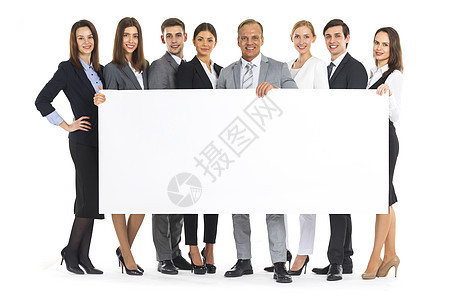 持有旗帜的商界人士会议木板企业家推介会女性管理人员商务合伙纸板团队图片