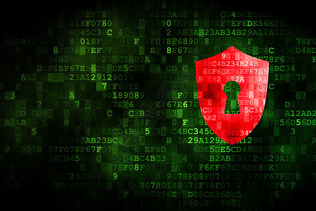 数字背景上带锁孔的安全概念盾牌犯罪钥匙监视器技术展示网络蓝色政策隐私像素化图片