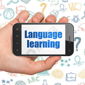 学习概念手持智能手机与显示语言学习图片