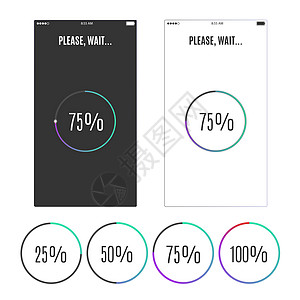 带有加载百分比标记的电话屏幕 图标进度栏用户信息网站手机下载图表装载机指标数据进步图片