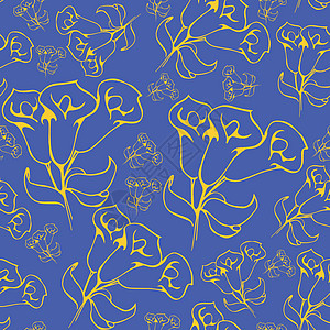 花朵图形 花岗岩手绘制了装饰和设计的背景图案漩涡纺织品剪贴簿墨水雕刻花园风格植物叶子染色图片