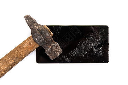 一个老锤子和智能手机药片防御通讯器工具屏幕技术损害维修电话展示图片