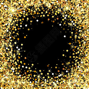 金色亮片框架与文本的空白空间 散落的金色纸屑 金色圆点 闪亮的金色 丰富的奢华时尚闪光背景辉光强光微光魅力卡片宝石粒子火花琥珀色背景图片