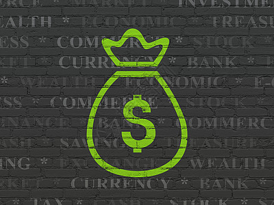 银行业务概念 挂墙背景的金钱袋图片
