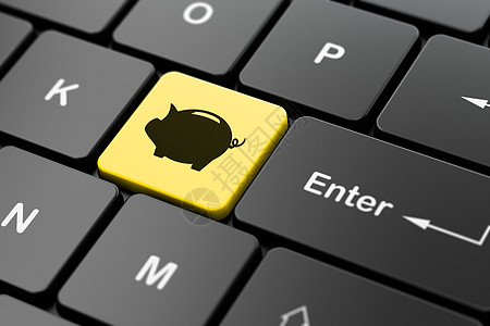 电脑键盘背景上的金钱概念存钱罐货币宝藏财富债务贷款储蓄安全账单渲染现金图片