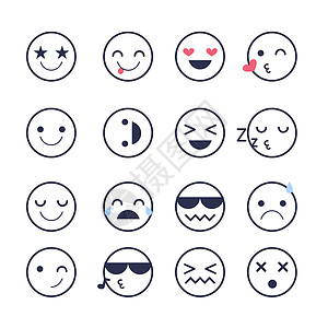 为应用程序和聊天设置情绪图标 不同情绪的图释在白色背景下被隔离笑脸表情插图情感舌头乐趣圆圈网络符号卡通片图片