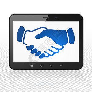 业务概念 显示握握手的平板电脑图片