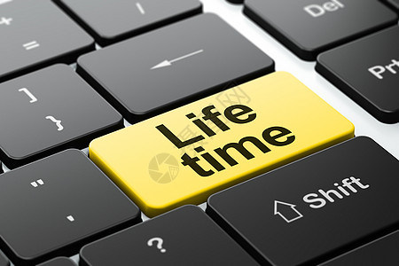 时间线概念 计算机键盘背景上的人生时间小时运动生活日程黄色倒数3d钥匙年表展示背景图片