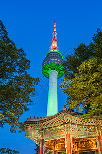 首尔塔 晚上在韩国首尔公园景观城市旅行天际地标图片