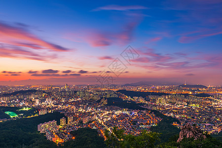 韩国首尔市天际日落景观城市办公室场景商业风景地标市中心建筑物旅行图片