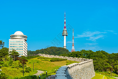 南韩首尔南山塔景观天际地标城市旅行天空背景图片