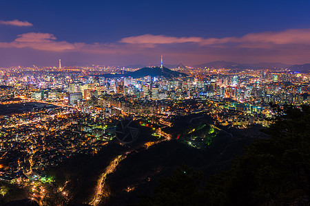 韩国 晚上在汉城 南韩城市天际娱乐景观风景商业中心建筑物旅行建筑学金融都市图片