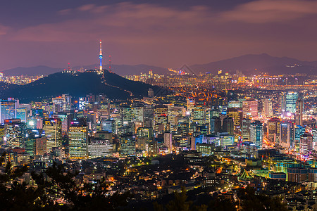 韩国 晚上在汉城 南韩城市天际建筑物金融都市建筑学风景商业电视娱乐旅行中心图片