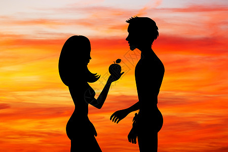 阿丹和夏娃 与日落时的罪恶结实图片