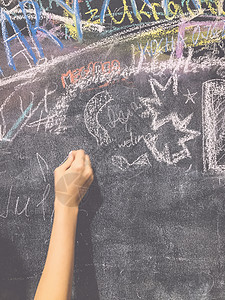 在学校董事会上用粉笔画儿童画画童年女孩知识学生商业幼儿园研讨会艺术教育粉笔图片