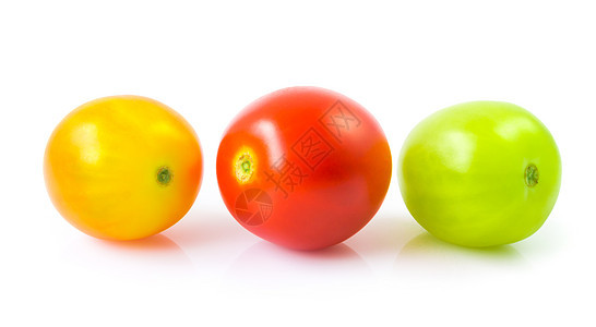 白色背景的新鲜彩色樱桃西红柿 生菜和食物农业营养宏观花园叶子饮食美食水果植物图片