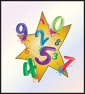 星星卡通数字4带有卡通数字 数字的彩色数学背景图像 为在白色背景下孤立的儿童提供的有趣而开朗的插图密码标识暗号孩子们星星学校快乐卡通片背景
