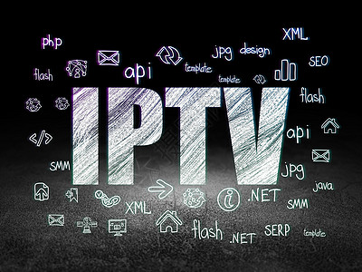 网络发展概念 在黑屋里的IPTV辉光引擎孵化代码编程涂鸦网页网络电视服务器设计图片