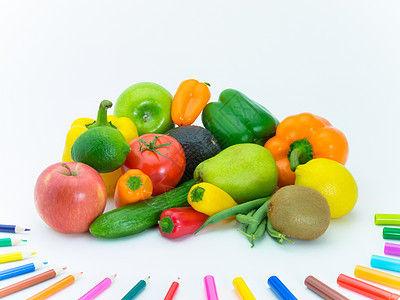 彩色蔬菜和水果食物乐趣艺术铅笔草图橙子蓝色孩子们柠檬辣椒图片