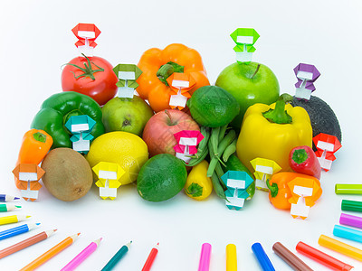 带蔬菜和水果的Origami忍者辣椒柠檬艺术彩色孩子们孩子折纸植物橙子食物图片