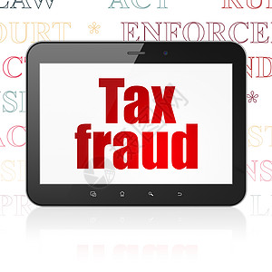 法律概念 显示有税务欺诈的平板电脑防御法庭渲染标签保卫技术保险工具执法软垫图片