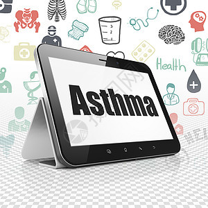 健康概念 显示有哮喘的平板电脑图片