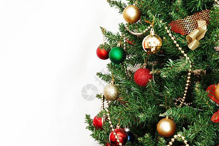 圣诞树上的玻璃球和装饰风格枝条小玩意儿木头框架金子圆圈玩具装饰品庆典图片