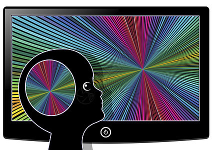 电视或电脑屏幕上的视觉刺激作用淹没脑部图片