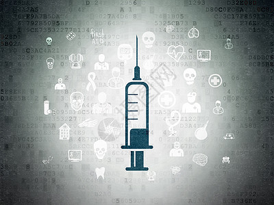数字数据纸背景上的健康概念注射器草图科学公司援助注射代码生活涂鸦药品疫苗图片