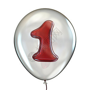 透明气球3D中第一一号气泡卡片丝带收藏塑料生日反射字体玻璃渲染图片
