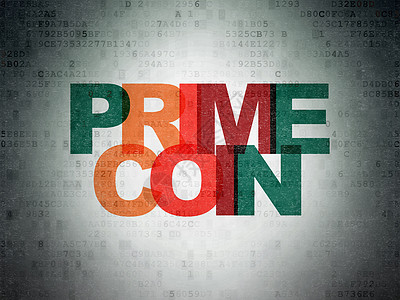 Blockchain 概念 Primecoin 在数字数据纸背景上图片