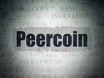 Blockchain 概念 Peercoin 在数字数据纸背景上电脑货币金融现金程序生长投资密码硬币代码图片