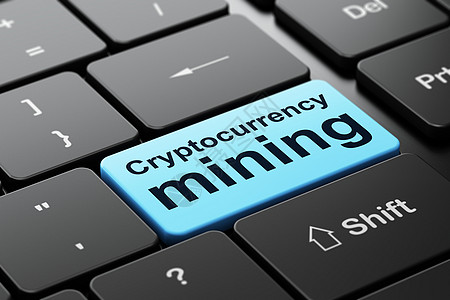 Blockchain 概念挖掘在计算机键盘背景笔记本硬币市场货币矿业钥匙渲染现金3d蓝色图片