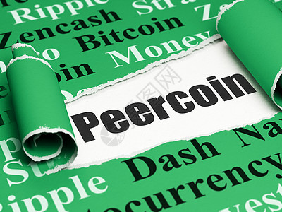 概念黑色文本 Peercoin 在被撕破的纸片下图片