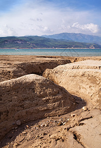 沿海水土侵蚀海滩山沟地球海岸灾难破坏干旱边缘土地裂缝背景图片