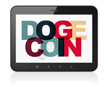 Blockchain 概念平板电脑与 Dogecoin 上显示图片