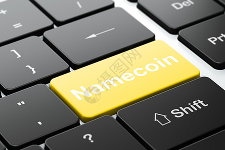 Blockchain 概念 Namecoin 在计算机键盘背景上网络钥匙生长市场金融3d区块链硬币技术密码图片