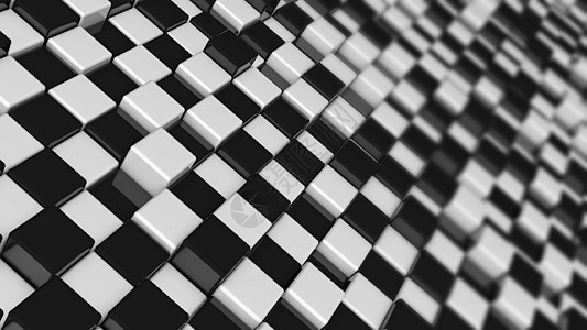 抽象的立方体 带有黑色和白色立方体的未来派背景 带反光的立方体反射空地金属生活蓝色阴影环形沉思盒子强光图片