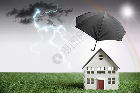 家庭保护背景广告彩虹下雨商业物品投资太阳闪电保险金融图片