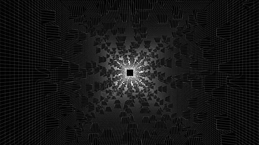 黑色背景上的白色线框隧道金属矩阵网格蓝色框架技术网络线条科学水晶图片