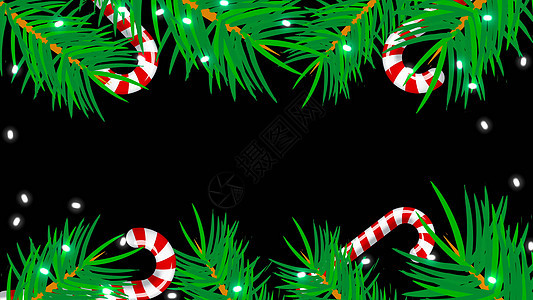 在黑色背景上的圣诞框架 与早午餐和光的抽象背景幸福雪花装饰花环圣诞礼物假期魅力新年金子庆典图片