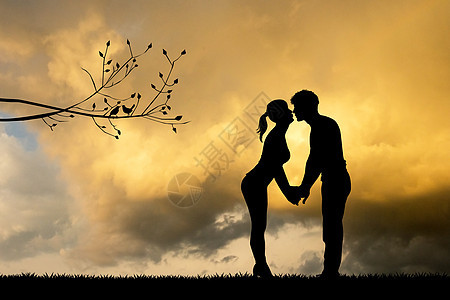 日落时一对夫妇接吻男人插图恋人女孩压痛女士图片