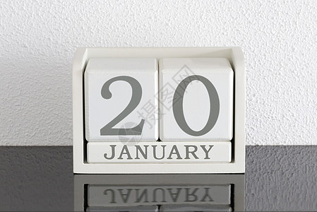 白区块日历目前日期 1月20日和1月框架节日历史假期死亡黑色反射会议派对白色图片