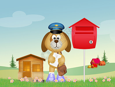 狗狗邮差宠物插图小狗邮票托运邮件运输动物信封邮箱图片