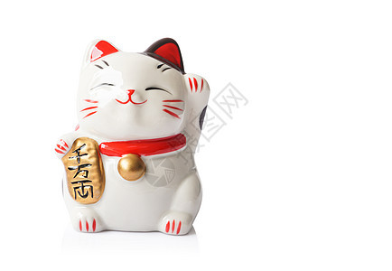 马涅基·内科陶瓷 吉祥的日本幸运猫 在白灰原上被孤立图片