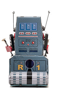 老式锡机器人收藏品乡愁塑像机器玩具收藏金属蓝色线圈电子人图片