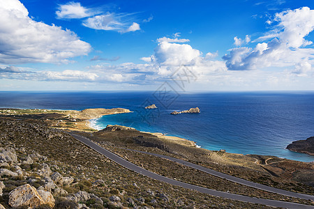 美丽的希腊海景 东克里特 西罗康马斯海滩热带悬崖风景海洋海滩旅游蓝色旅行晴天岩石图片