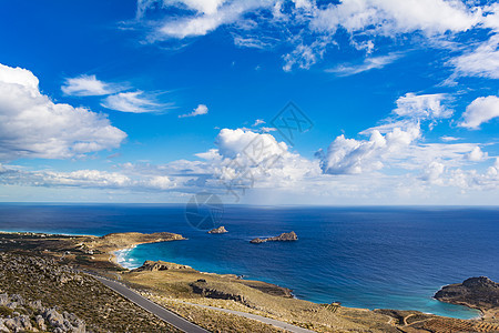 美丽的希腊海景 东克里特 西罗康马斯海滩海滩岩石全景悬崖场景旅游地标晴天海岸蓝色图片