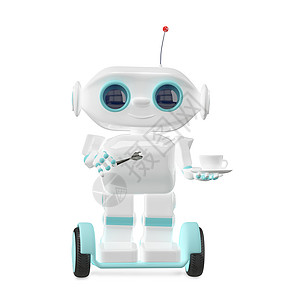 3D 带有咖啡的小机器人图片